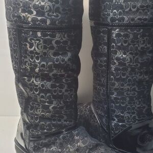 Black Patterned Knee-High Boots
